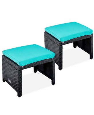 Set of 2 Multipurpose Patio Wicker Ottomans w/ Removable Cushions