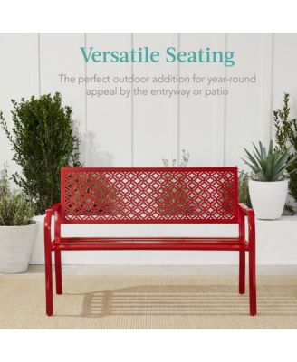 Steel Frame Geometric Backrest Foot Levelers Garden Bench