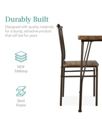 3-Piece Indoor Metal Wood Square Dining Table, Furniture Set w/ 2 Chairs