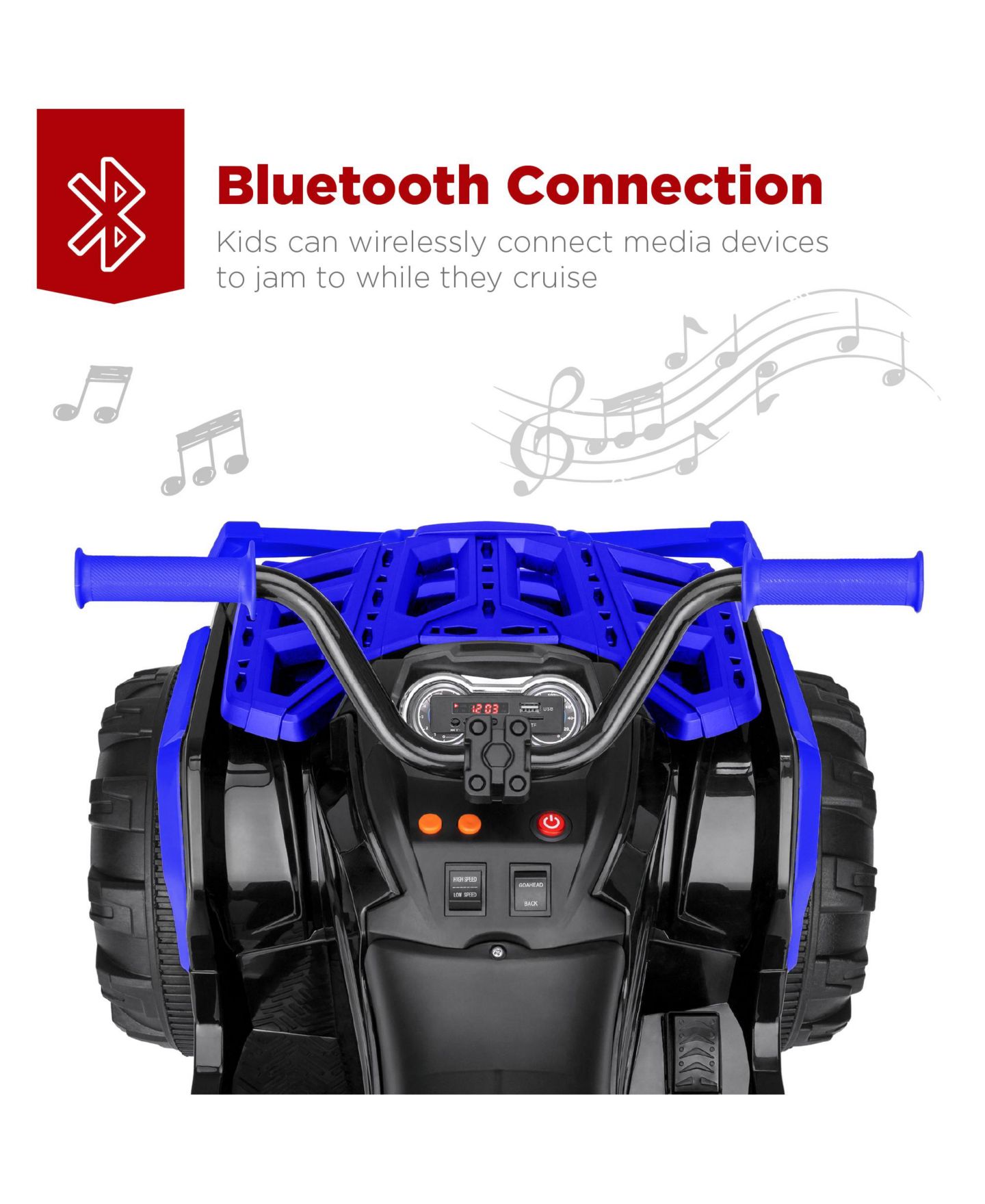 Детская игрушка Best Choice Products 12V Kids Ride-On ATV with Bluetooth, LED Lights & Treaded Tires, 66 lbs Capacity, Ages 3-7, цвет: Синий — фото 3