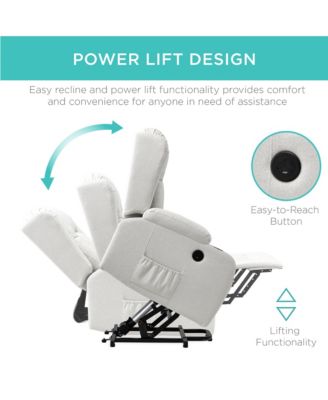 Electric Power Lift Linen Recliner Massage Chair Furniture w/ USB Port, Heat, Cupholders