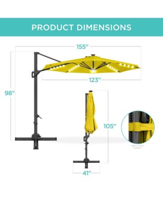 10ft 360-Degree Solar LED Lit Cantilever Patio Umbrella, Outdoor Hanging Shade