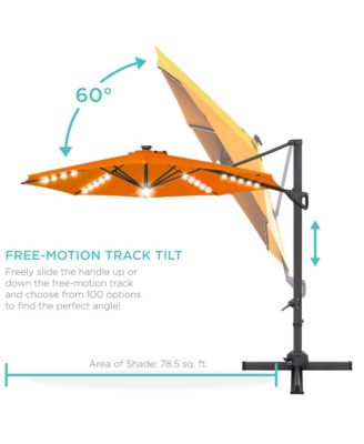 10ft 360-Degree Solar LED Lit Cantilever Patio Umbrella, Outdoor Hanging Shade