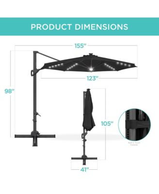 10ft 360-Degree Solar LED Lit Cantilever Patio Umbrella, Outdoor Hanging Shade
