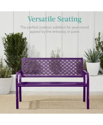 Steel Frame Geometric Backrest Foot Levelers Garden Bench