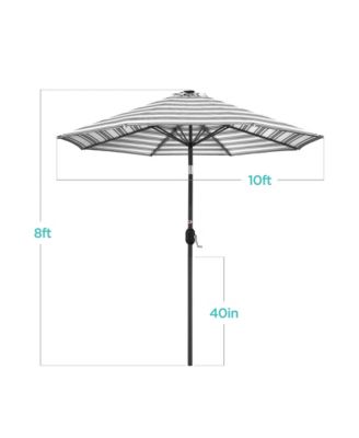 10ft Solar LED Lighted Striped Patio Umbrella w/ Crank, Tilt, Push Button, 6 Ribs