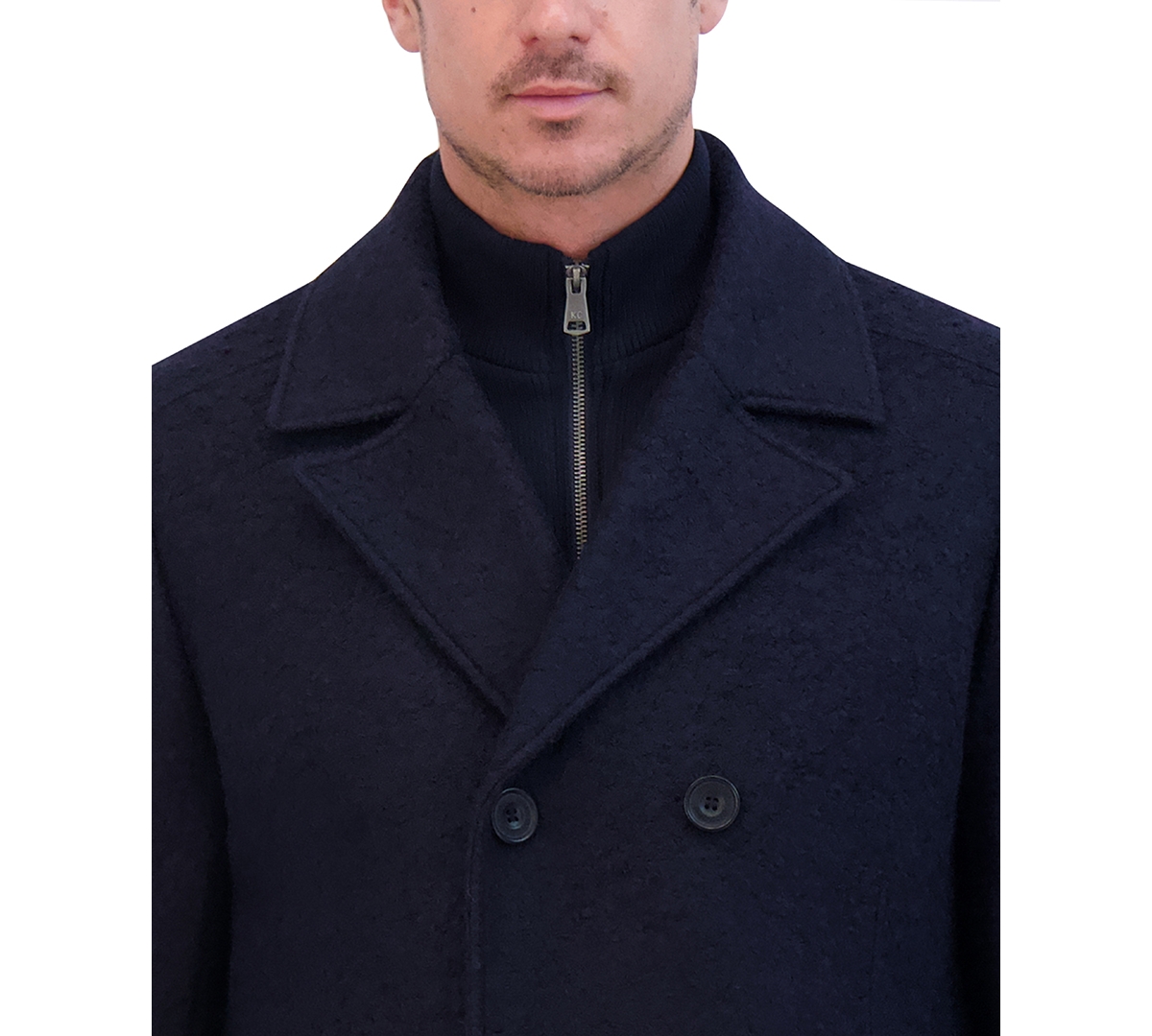 Kenneth Cole Men's Double Breasted Wool Blend Peacoat In Navy