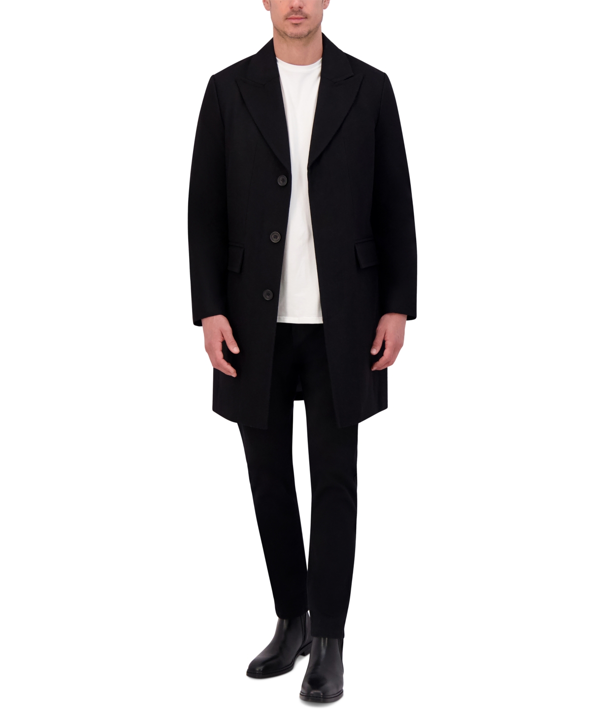 Kenneth Cole Men's Slim Fit Peak Lapel Topcoat In Black