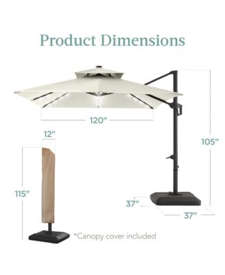 10x10ft 2-Tier Square Outdoor Solar LED Cantilever Patio Umbrella w/ Base Included