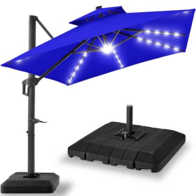 10x10ft 2-Tier Square Outdoor Solar LED Cantilever Patio Umbrella w/ Base Included