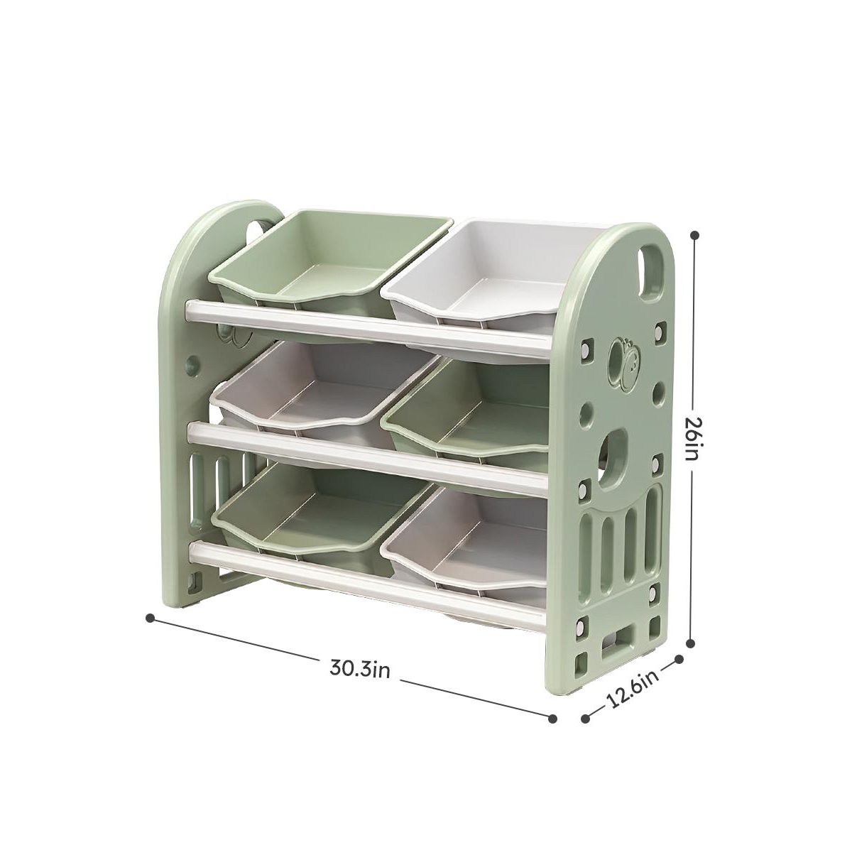 Slickblue Kids Toy Storage Organizer – Green Multi-Functional Unit with 6 Bins, Hdpe Shelves for Playroom, Bedroom, or Living Room - Gre
