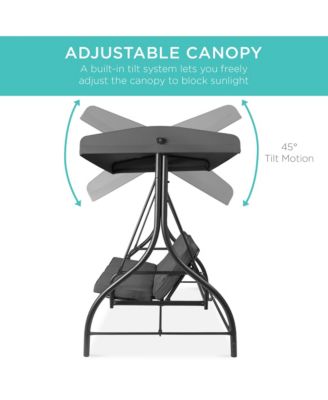 3-Seat Outdoor Converting Canopy Swing Glider Patio Hammock w/ Removable Cushions