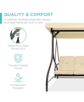 3-Seat Outdoor Converting Canopy Swing Glider Patio Hammock with Removable Cushions