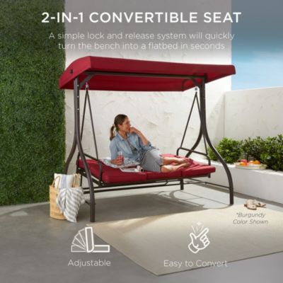 3-Seat Outdoor Converting Canopy Swing Glider Patio Hammock with Removable Cushions