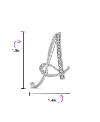 Large Statement ABC Pave Crystal Letters Alphabet Initial Scarf Lapel Pin Brooch Silver Plated