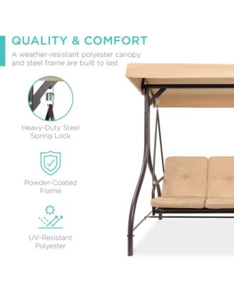 3-Seat Outdoor Converting Canopy Swing Glider Patio Hammock w/ Removable Cushions