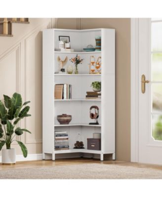 71-Inch 6-Tier L-Shaped Industrial Corner Bookcase with Back Panel Freestanding Wooden Storage Display Rack