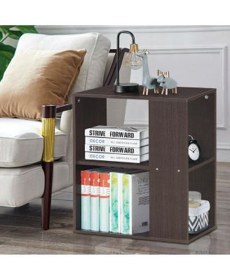 2-Tier Side Sofa End Table Bedside Nightstand Table Brown Home