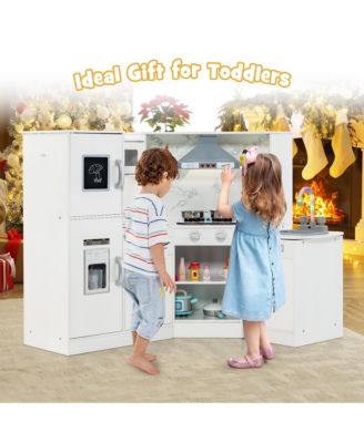 Kids Corner Kitchen Playset Wooden Pretend Play Toy with Microwave White