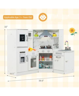 Kids Corner Kitchen Playset Wooden Pretend Play Toy with Microwave White