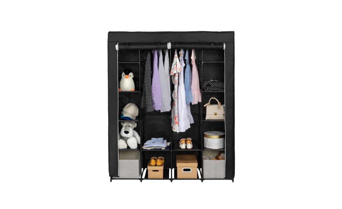 Slickblue Portable Closet Organizer –Wardrobe with 14 Shelves, Non-Woven Fabric, Easy Assembly - Black