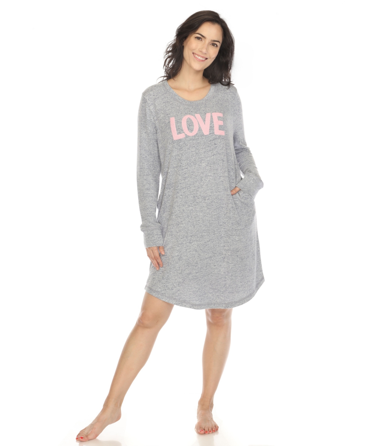 White Mark Women's Long Sleeve Sleepshirt In Denim Blue