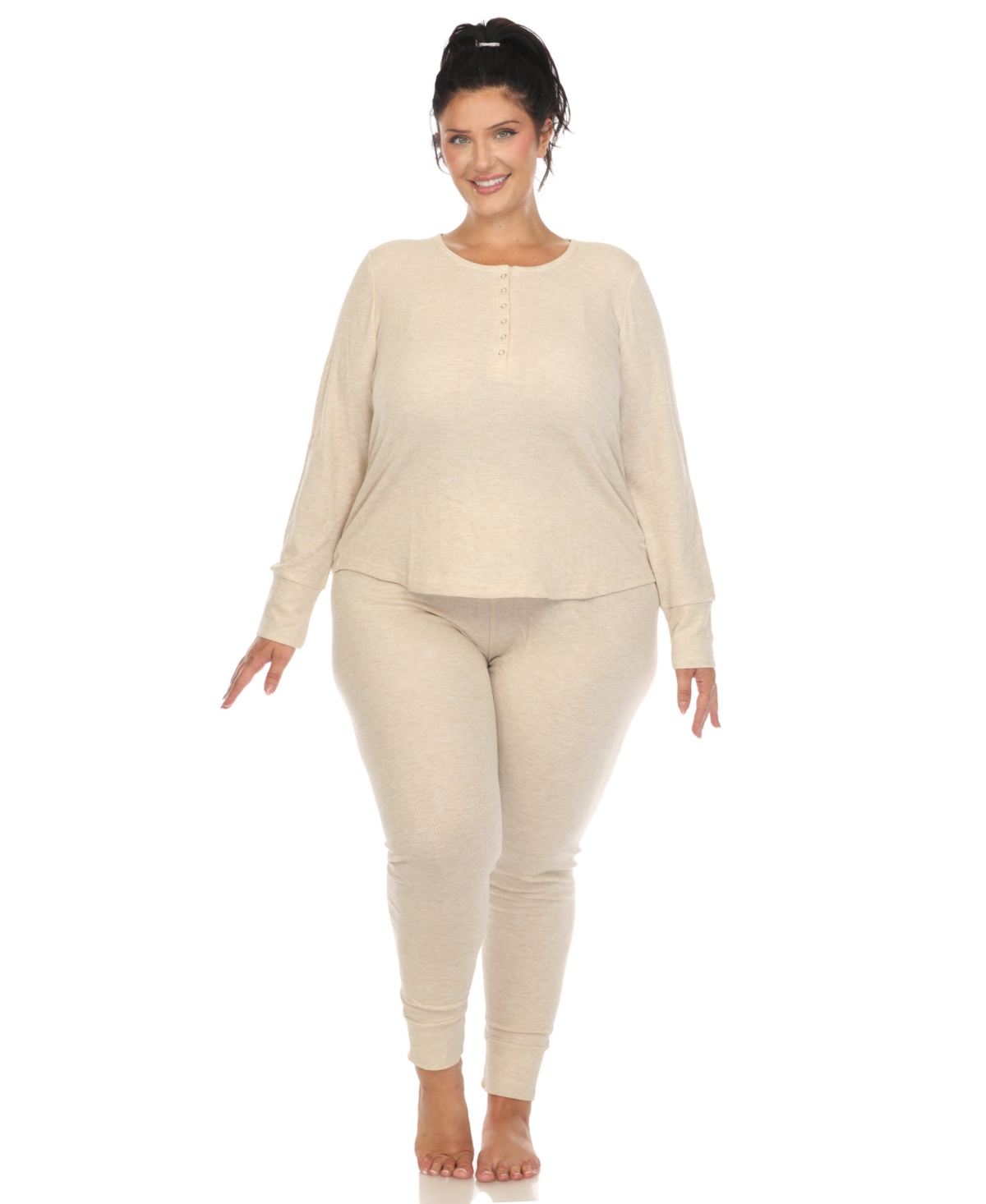 WHITE MARK PLUS SIZE WAFFLE PAJAMA SET 