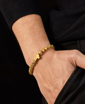 Gold Cross Beaded Rope Stainless Steel Bracelet