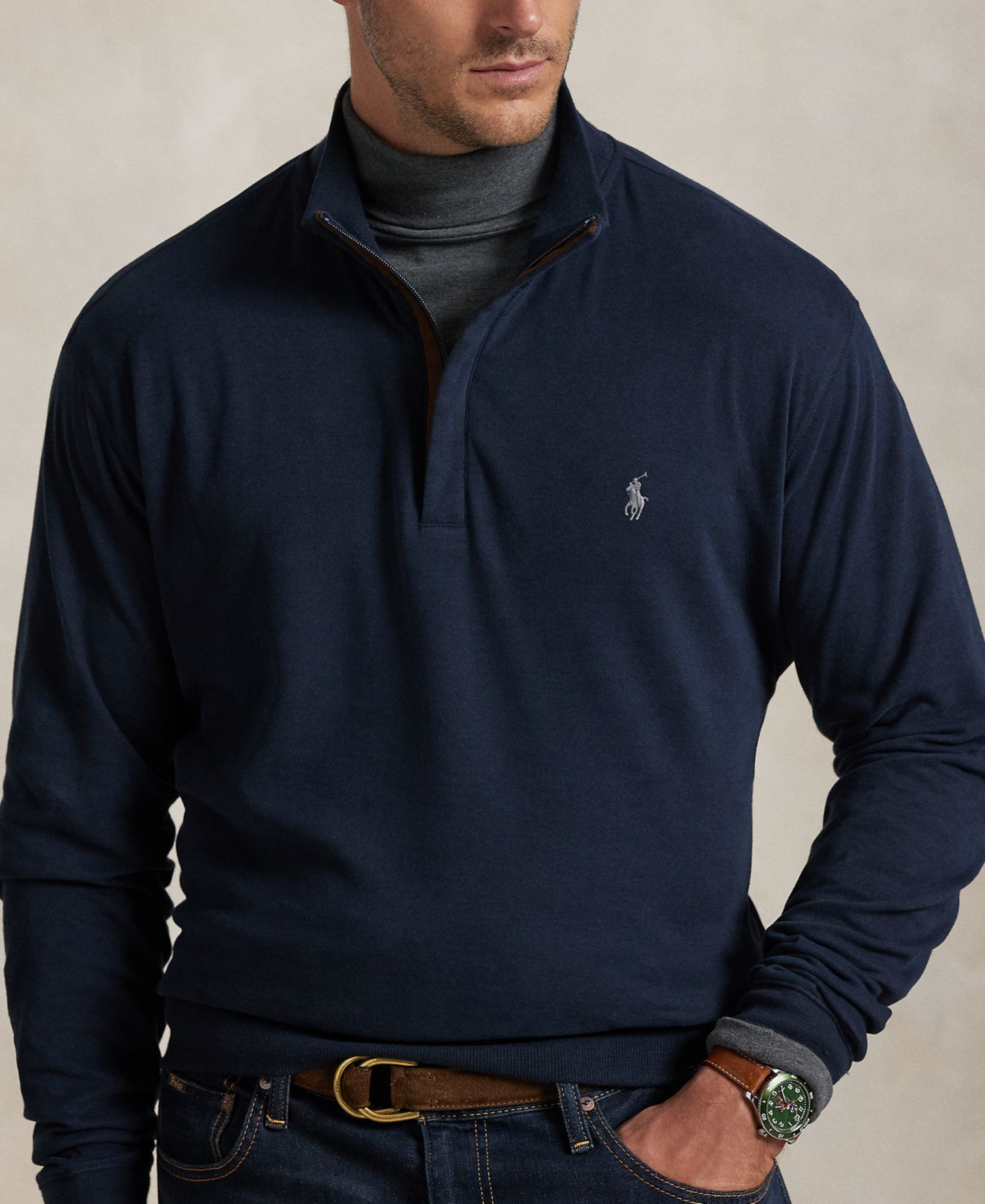 Men's Big & Tall Luxury Jersey Quarter-Zip Pullover