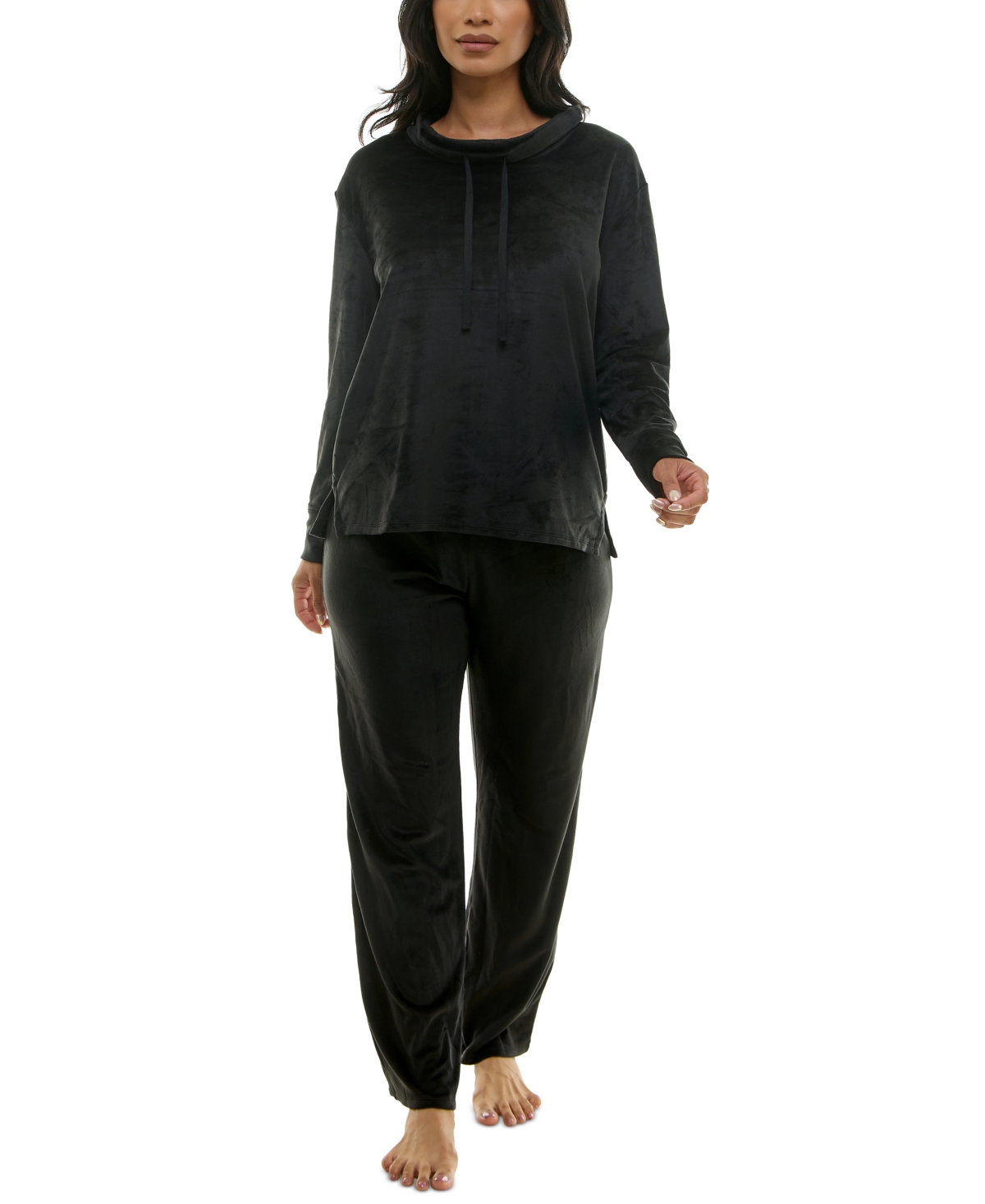 Roudelain Women's Long-sleeve Hooded Velour Pajama Set In Black 002