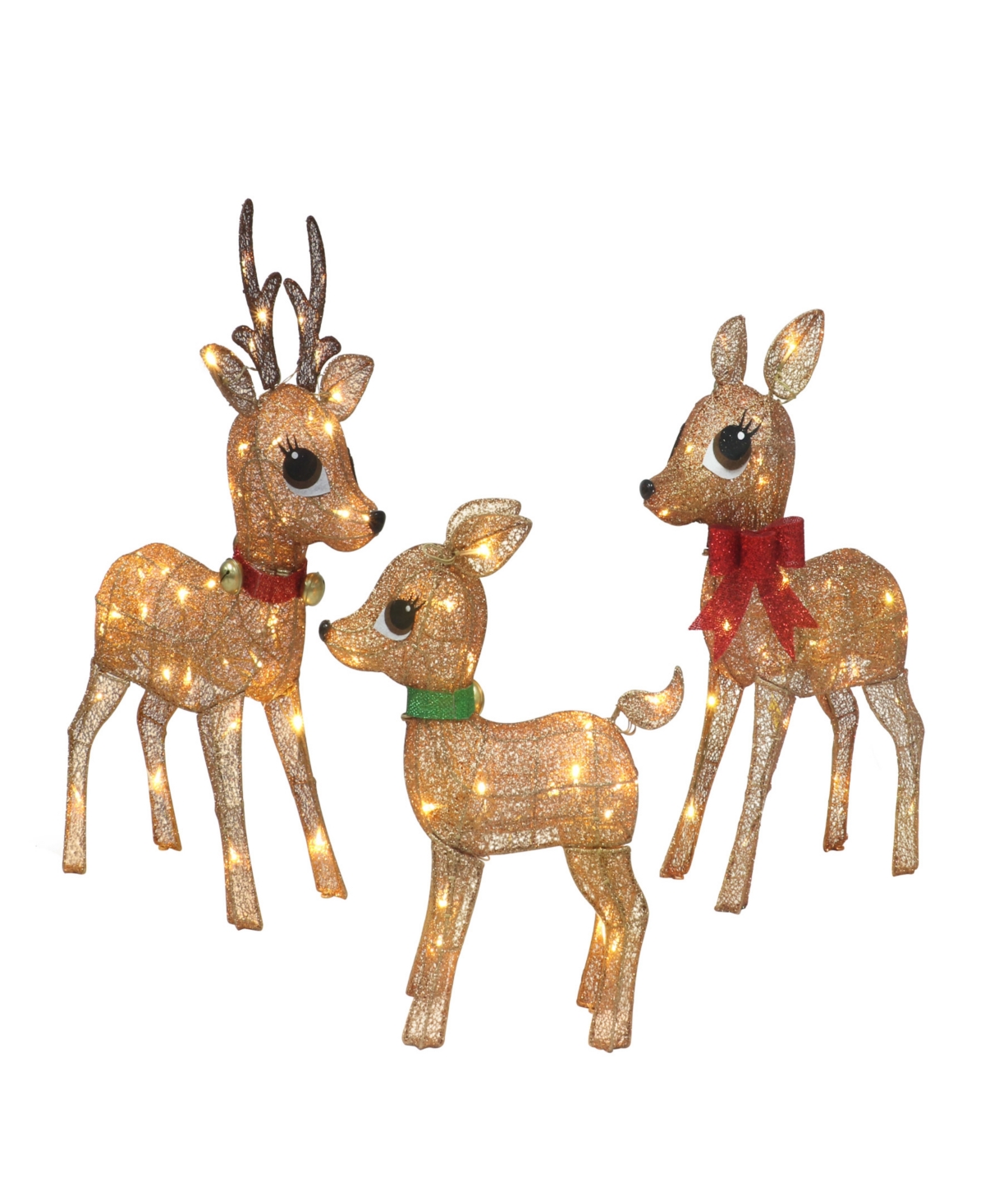 Puleo 18" Lighted Outdoor Wire Frame Deer Set, 3 Piece In Assorted