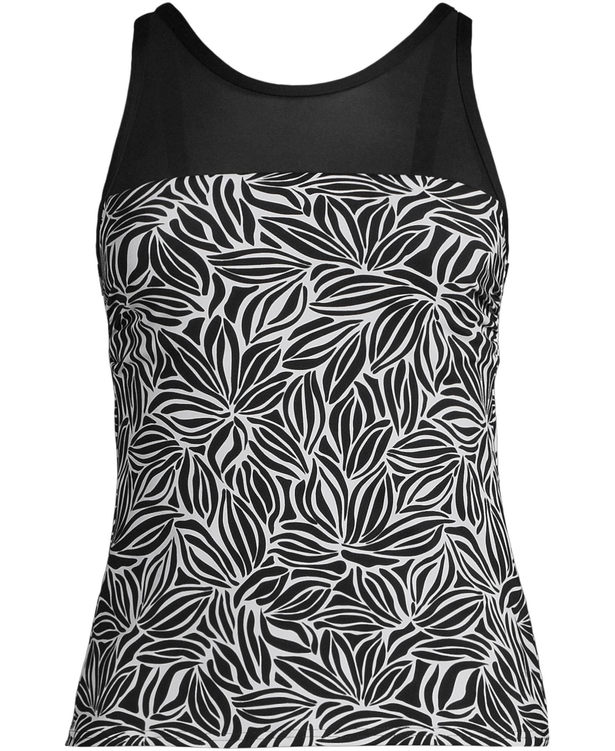 Lands' End Women's Chlorine Resistant Smoothing Control Mesh High Neck Tankini Swimsuit Top -white abstract floral