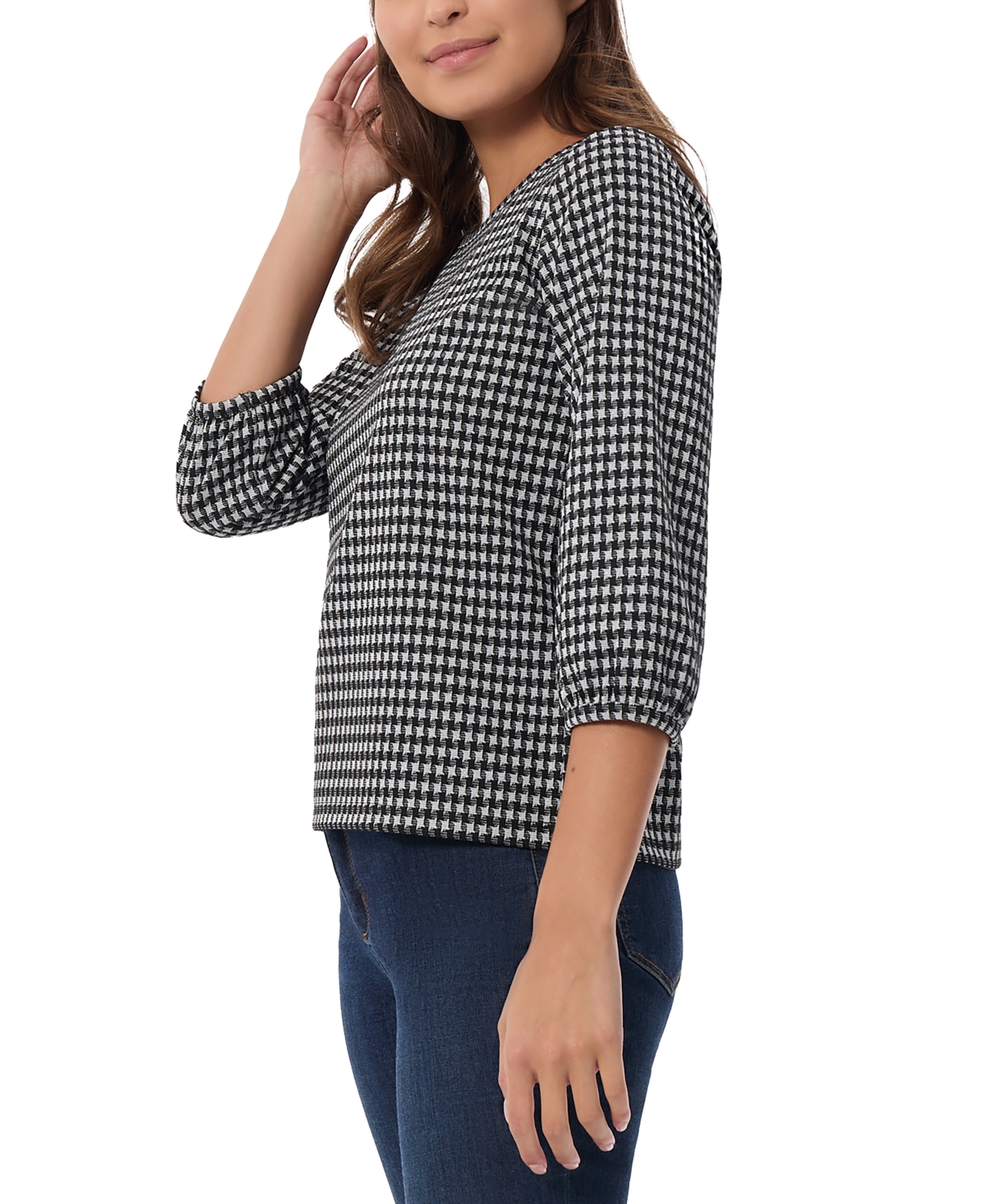Jones New York Petite Houndstooth Jacquard 3/4-Sleeve Top