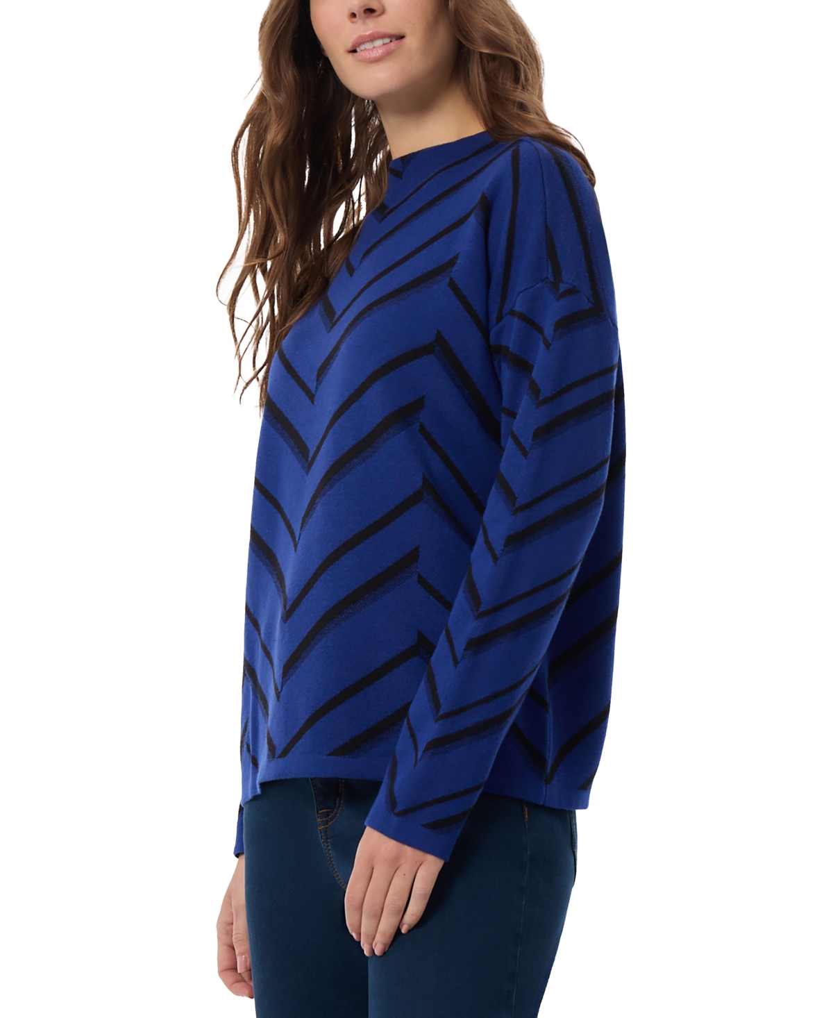 Jones New York Petite Chevron Jacquard Mock Neck Sweater