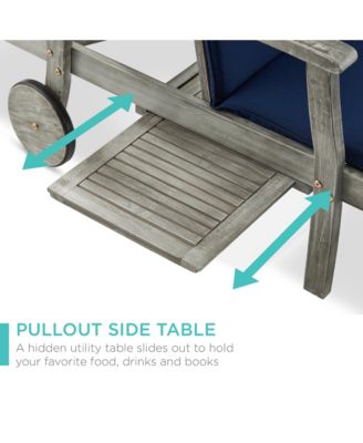 79x26in Acacia Wood Outdoor Chaise Lounge Chair w/ Adjustable Backrest, Table, Wheels