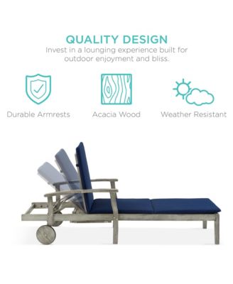 79x26in Acacia Wood Outdoor Chaise Lounge Chair w/ Adjustable Backrest, Table, Wheels