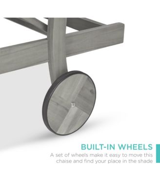 79x26in Acacia Wood Adjustable Backrest Outdoor Chaise Lounge Chair with Table and Wheels