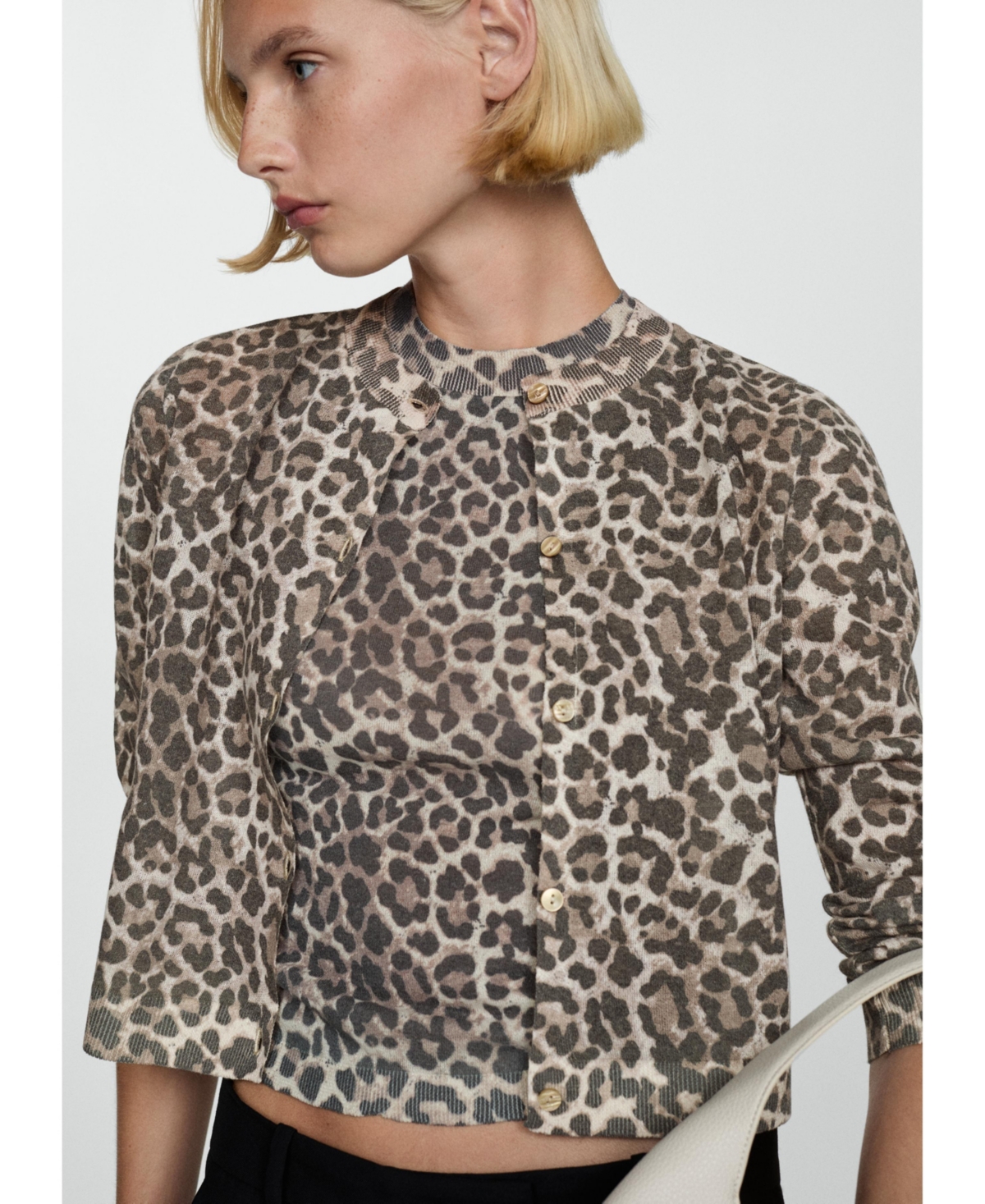 Mango Women's Leopard Knit Cardigan Sweater