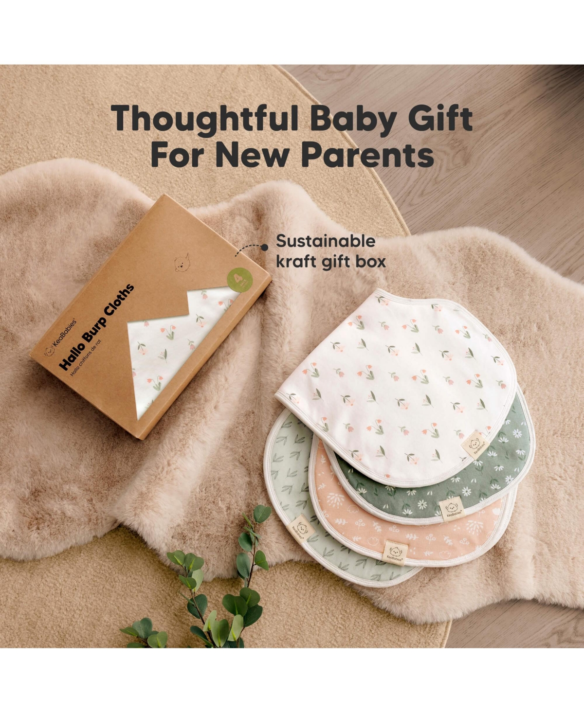 KeaBabies Kids 4pk Hallo Baby Burp Cloths, Organic Cotton Burp Cloth for Girls, Boys, Soft & Absorbent Burping Cloths