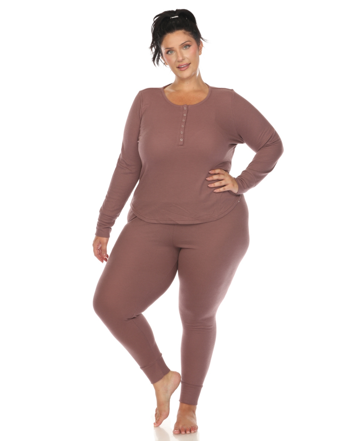White Mark Plus Size Waffle Pajama Set In Purple