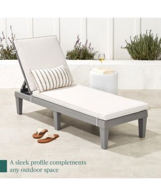 Outdoor Lounge Chair, Resin Patio Chaise Lounger with Seat Cushion