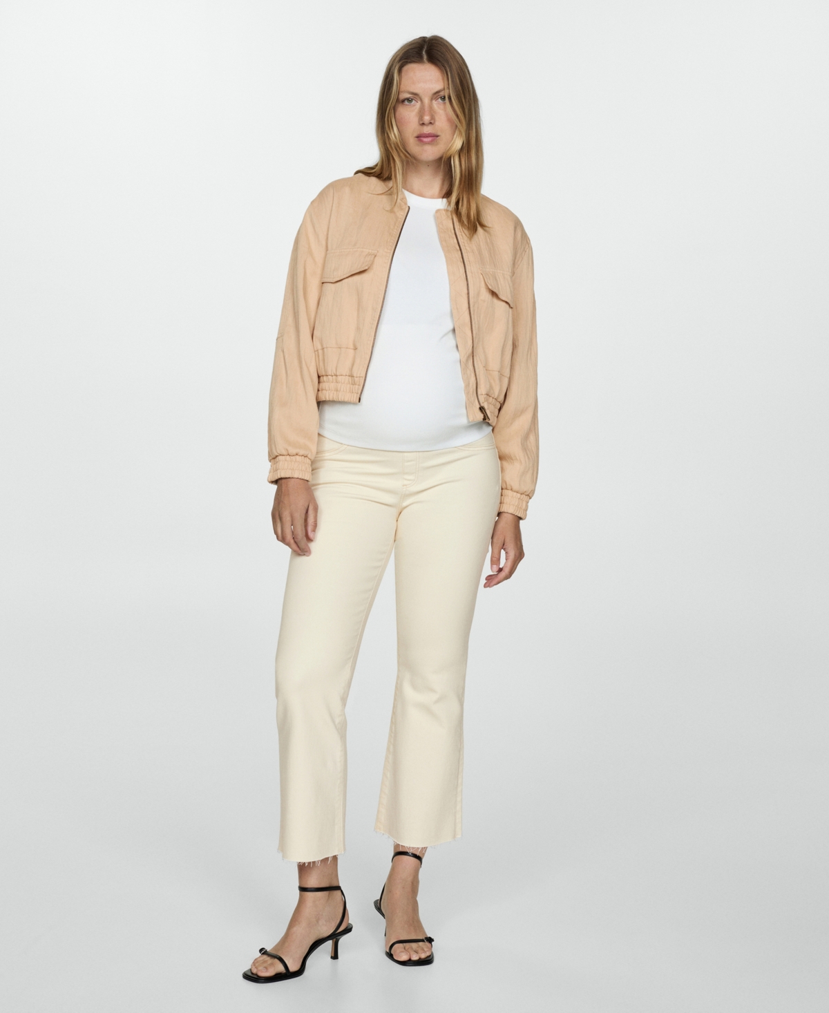 Mango Maternity Flared Cropped Jeans Off White In Off White