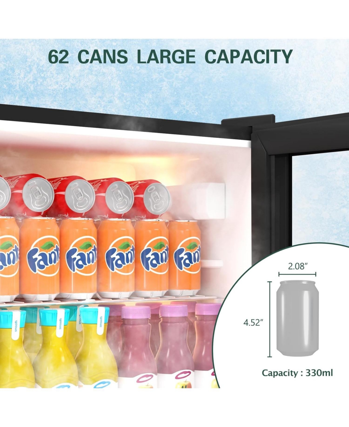 Jinjunye Beverage Refrigerator Cooler, 62 Can 1.6 Cu.ft Mini Fridge, Refrigerator with Glass Door for Beer Drinks Soda Wine, Freestanding Counte