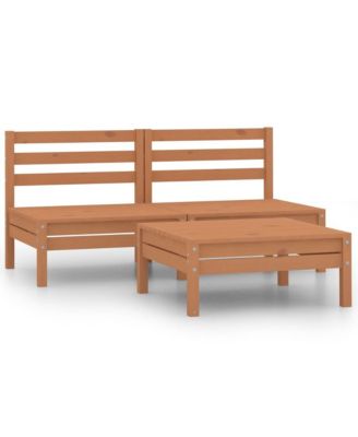3 Piece Patio Lounge Set Solid Wood Pine Honey Brown