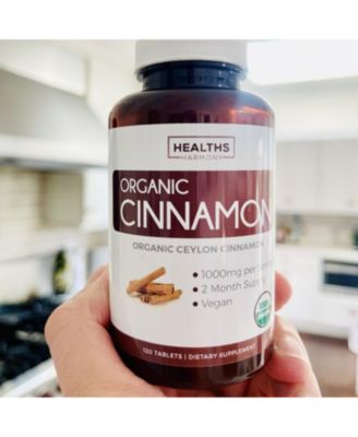 Organic Ceylon Cinnamon Tablets, Cinnamon Supplements for Energy, Heart, and Metabolism Support, Healths Harmony, 120ct