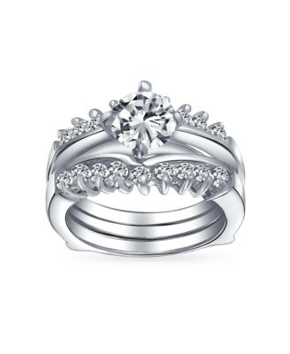 1ct Brilliant Cut Round Solitaire Aaa Cz Band Inset Guard Enhancers Engagement Wedding Ring Set .925 Sterling Silver