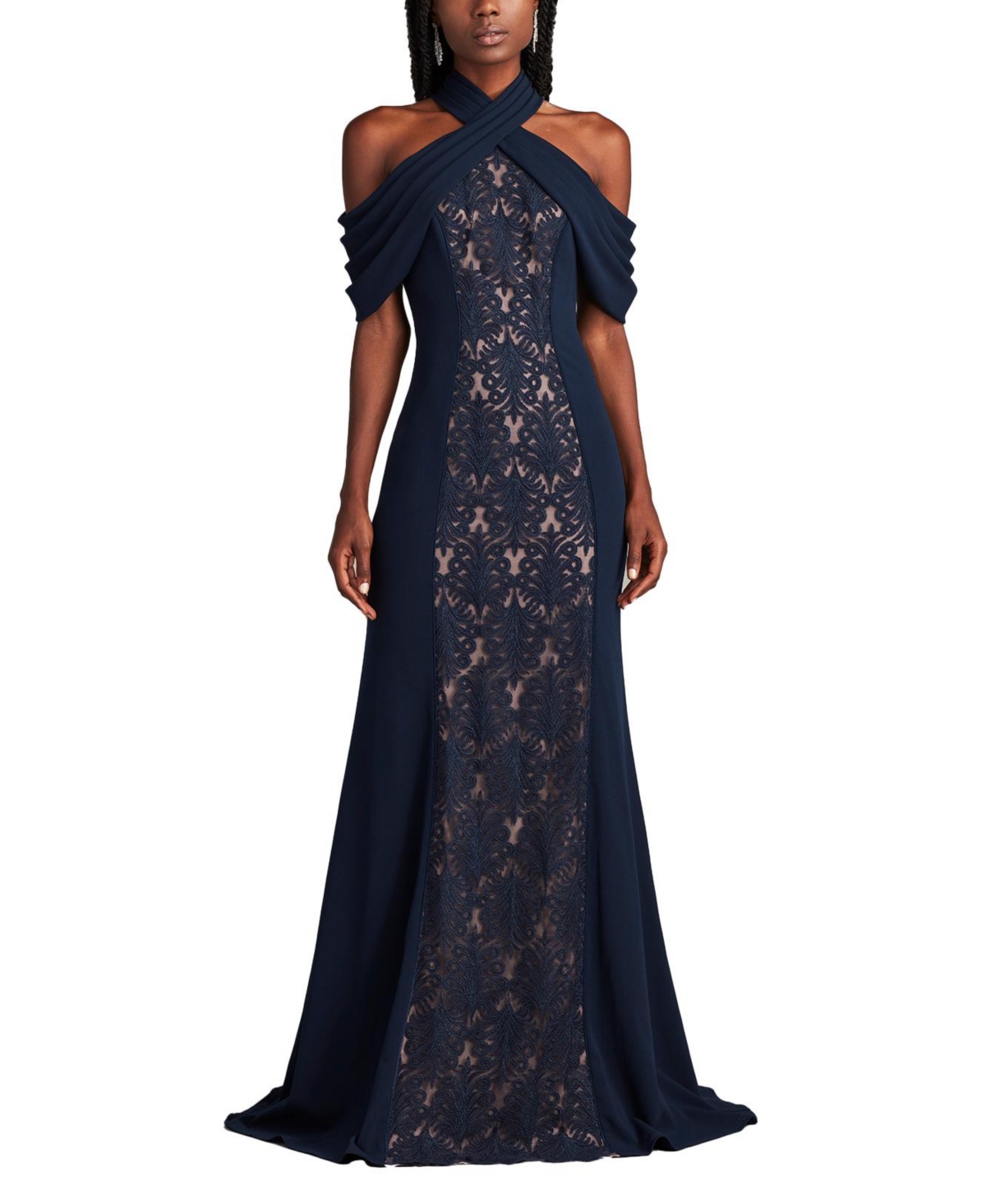Tadashi Shoji Women's Kato Embroidered Off-Shoulder Halter Gown
