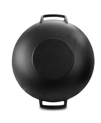 Heavy Duty Cast  2 Piece 14 Inch Iron Wok with Wood Lid