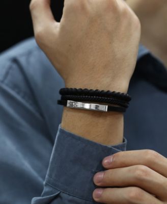 Silver Identification Leather Stainless Steel Bracelet