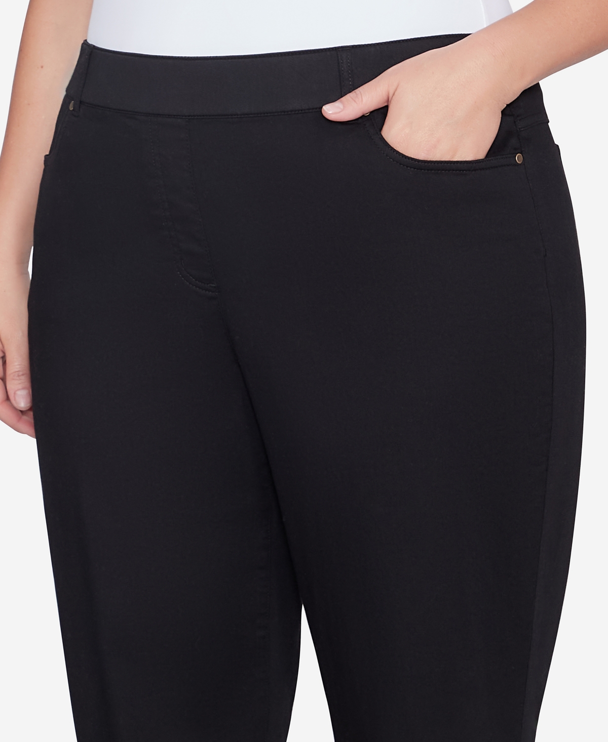 Alfred Dunner Plus Size Harvest Moon Super Stretch Elastic Faux Fly Denim Short Length Pant